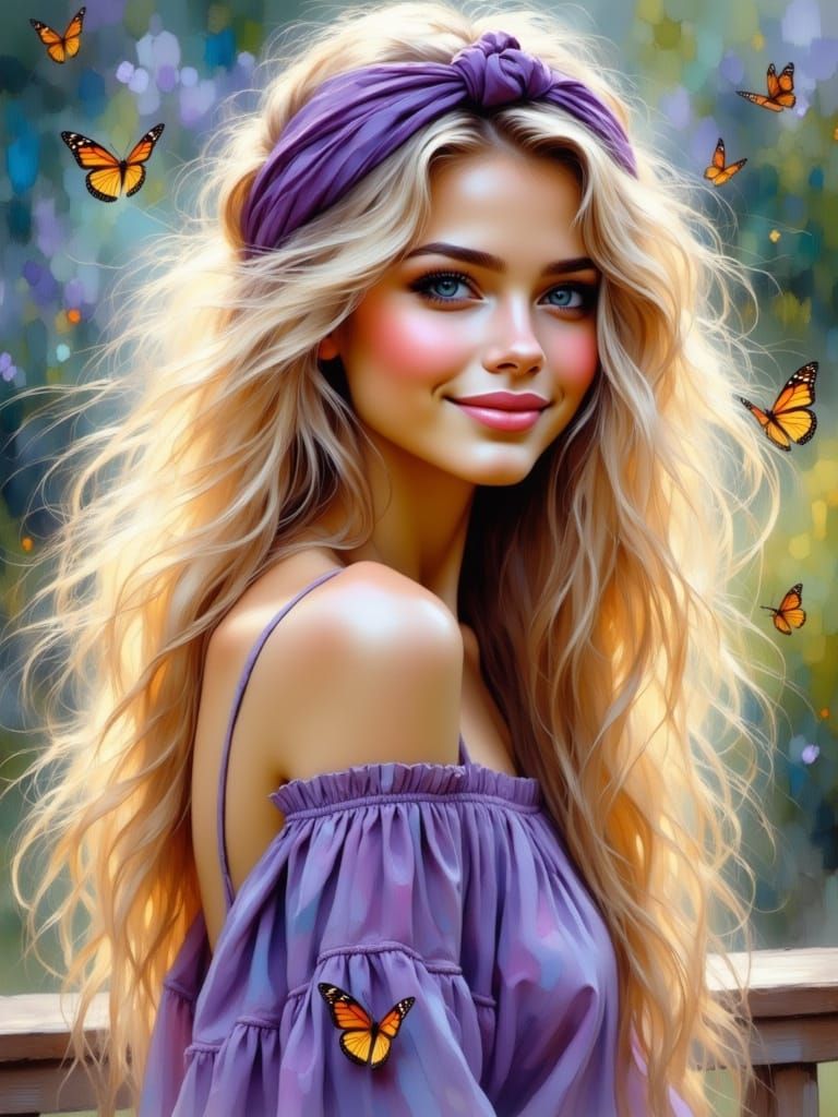 Blonde Beauty in Lavender with Butterflies