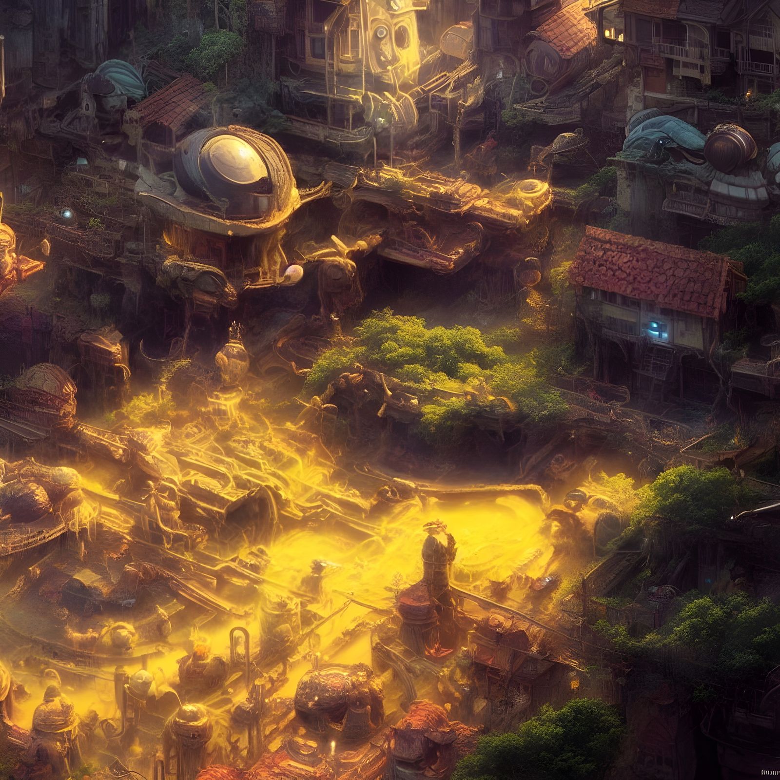 Cozy Alien Village Render in Cel-Shaded Style