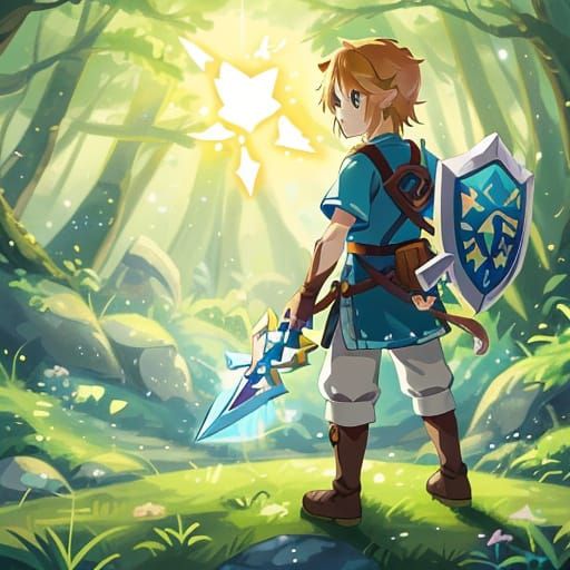 Chibi Link with Master Sword in Anime Style