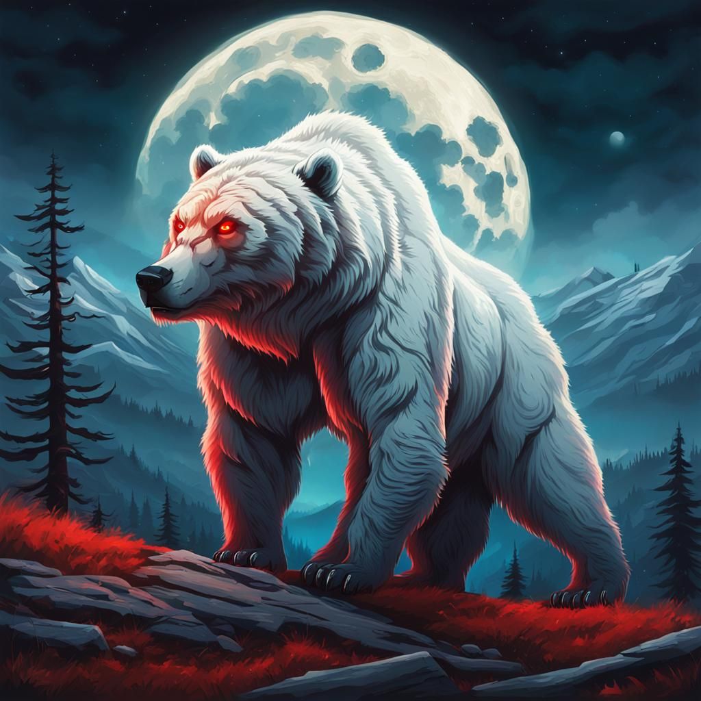 Albino Kodiak Grizzly with Demon Eyes