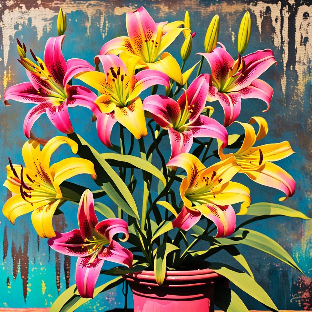 Stargazer Lilies on Iron Table in Quirky Style