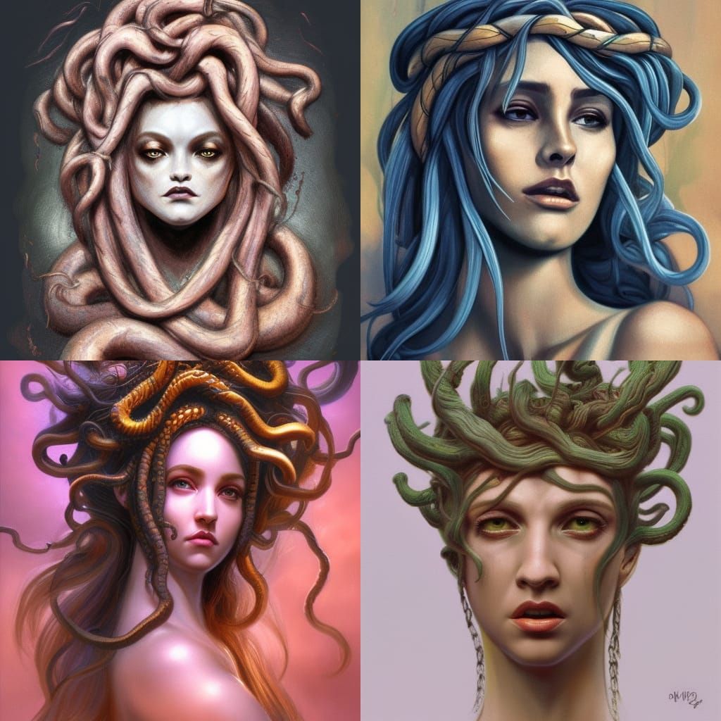 Detailed Medusa Portrait in Art Nouveau Style