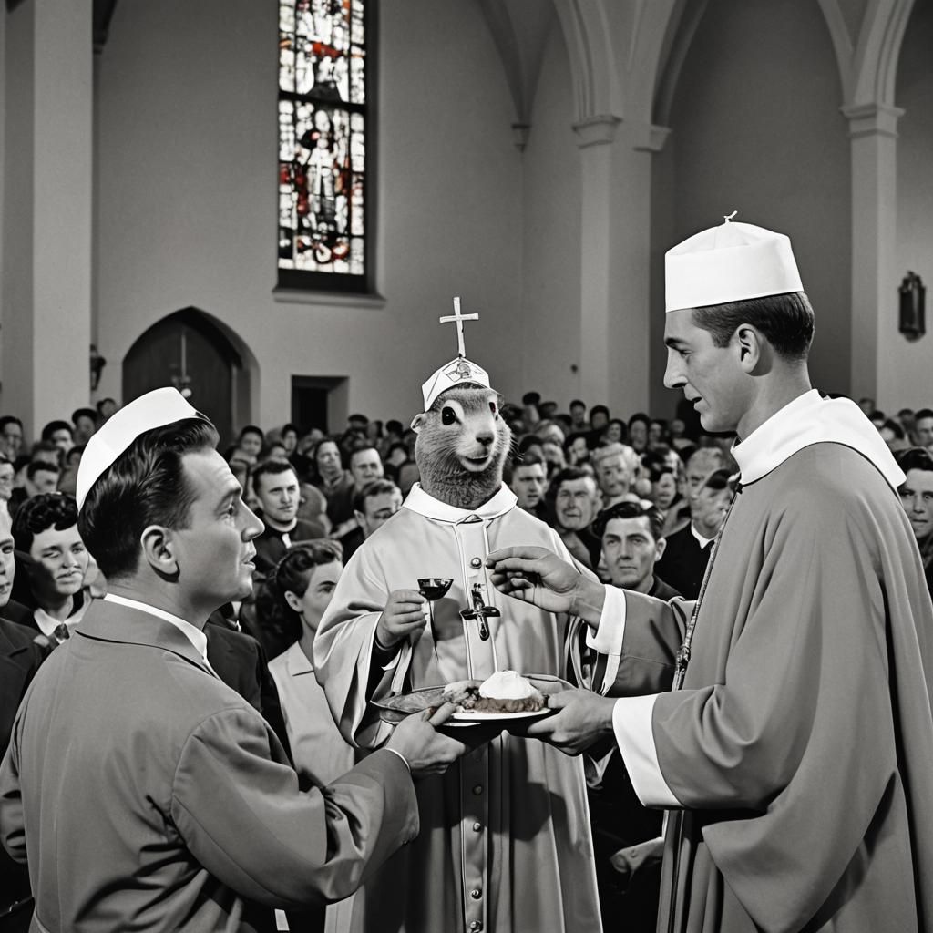 Gopher Priest Distributes Eucharist: 1950s Photo
