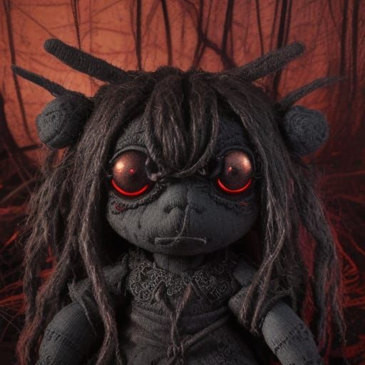 Creepy Macrame Demon Doll in Abstract Expressionism