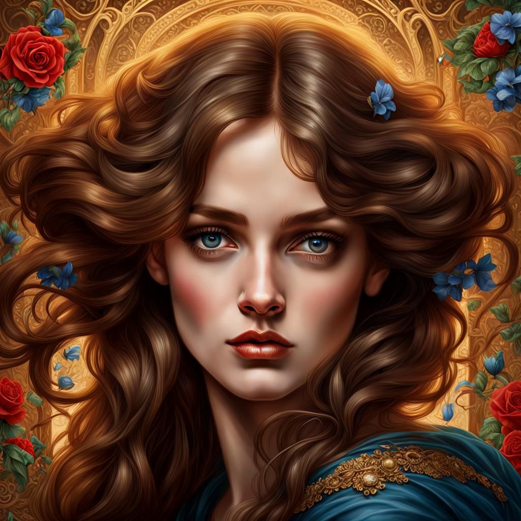 Beautiful Woman Portrait in Pre-Raphaelite Style