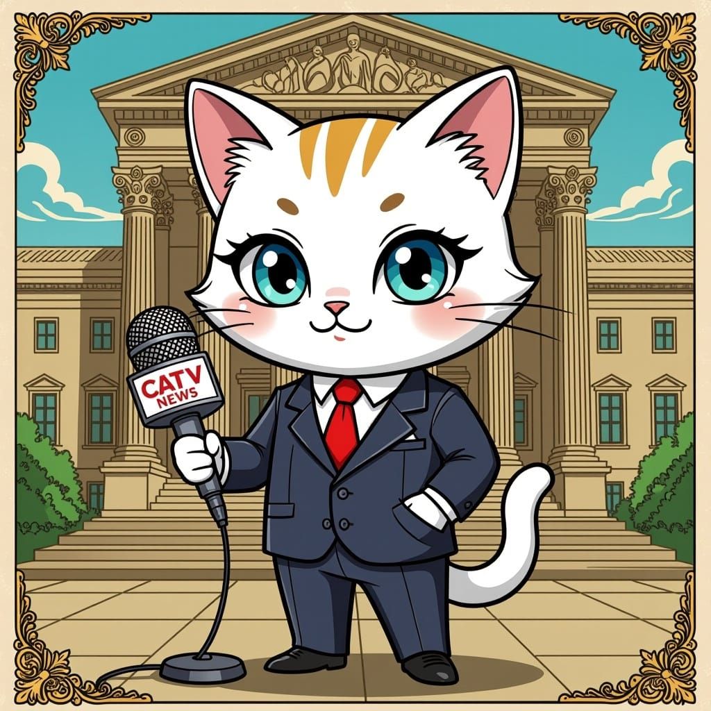 Anthropomorphic Cat Newscaster Golden Age Illustration