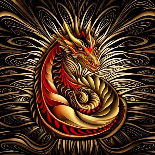 Dragon in Citadel: Neo-Primitivism Line Art