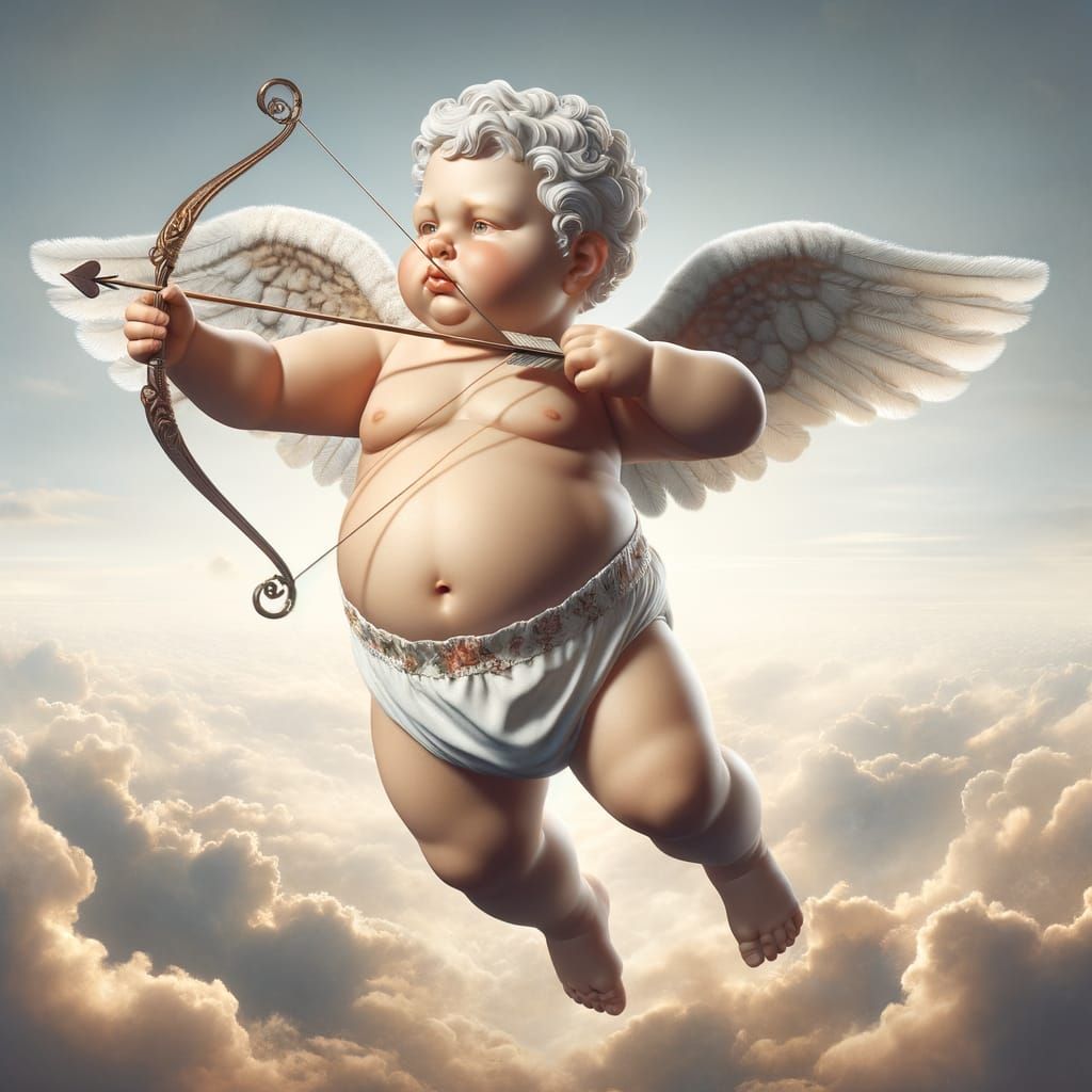 Chubby Cupid Prepares to Fire Arrow