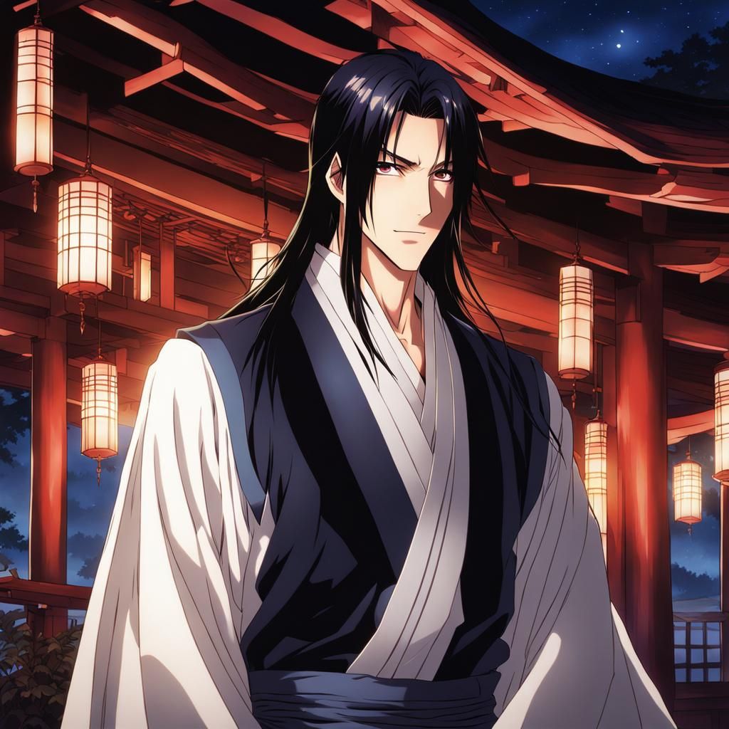 Handsome Man in Japanese Pavilion, Cel Shaded Style