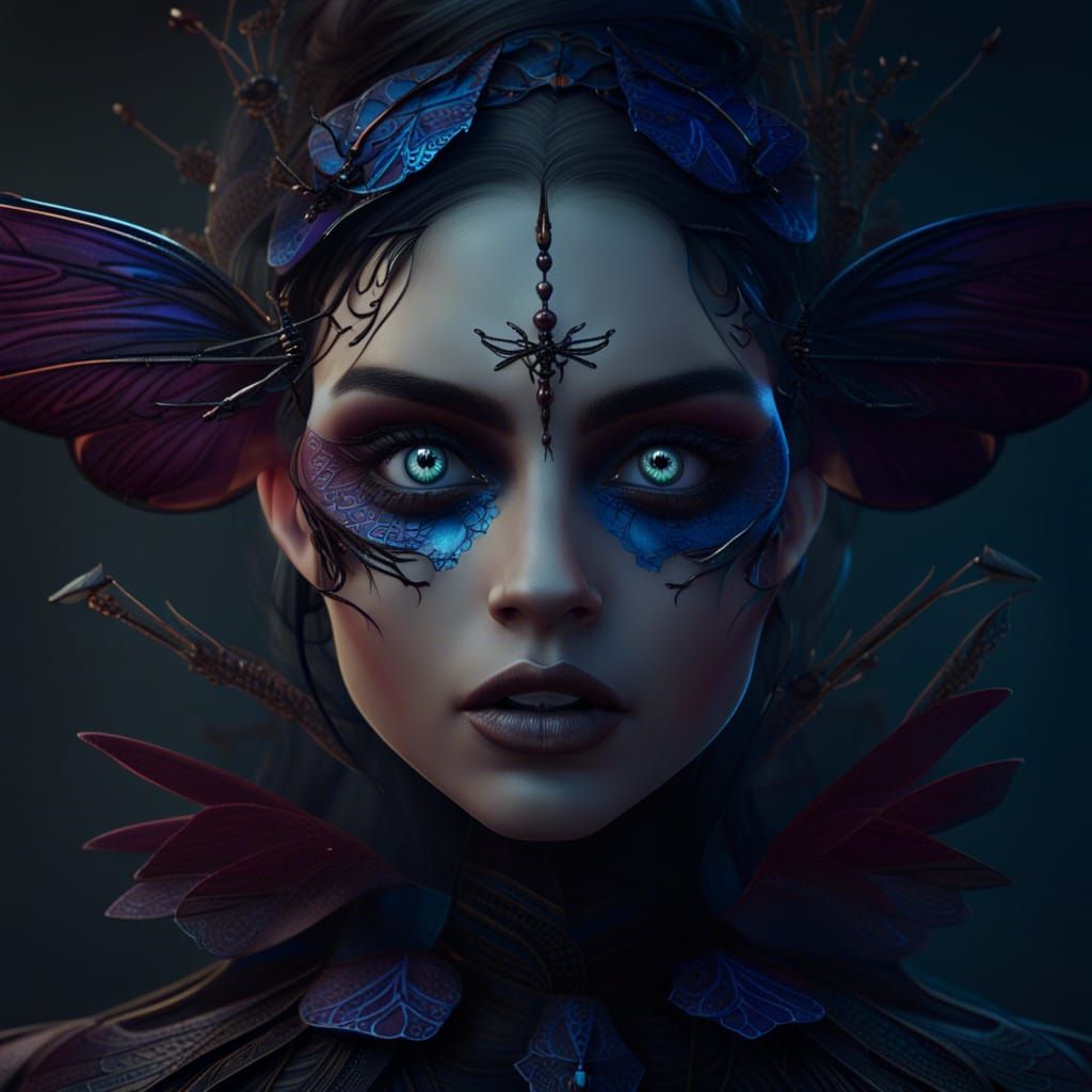 Gothic Woman with Dragonfly Eye, Fantasy Art
