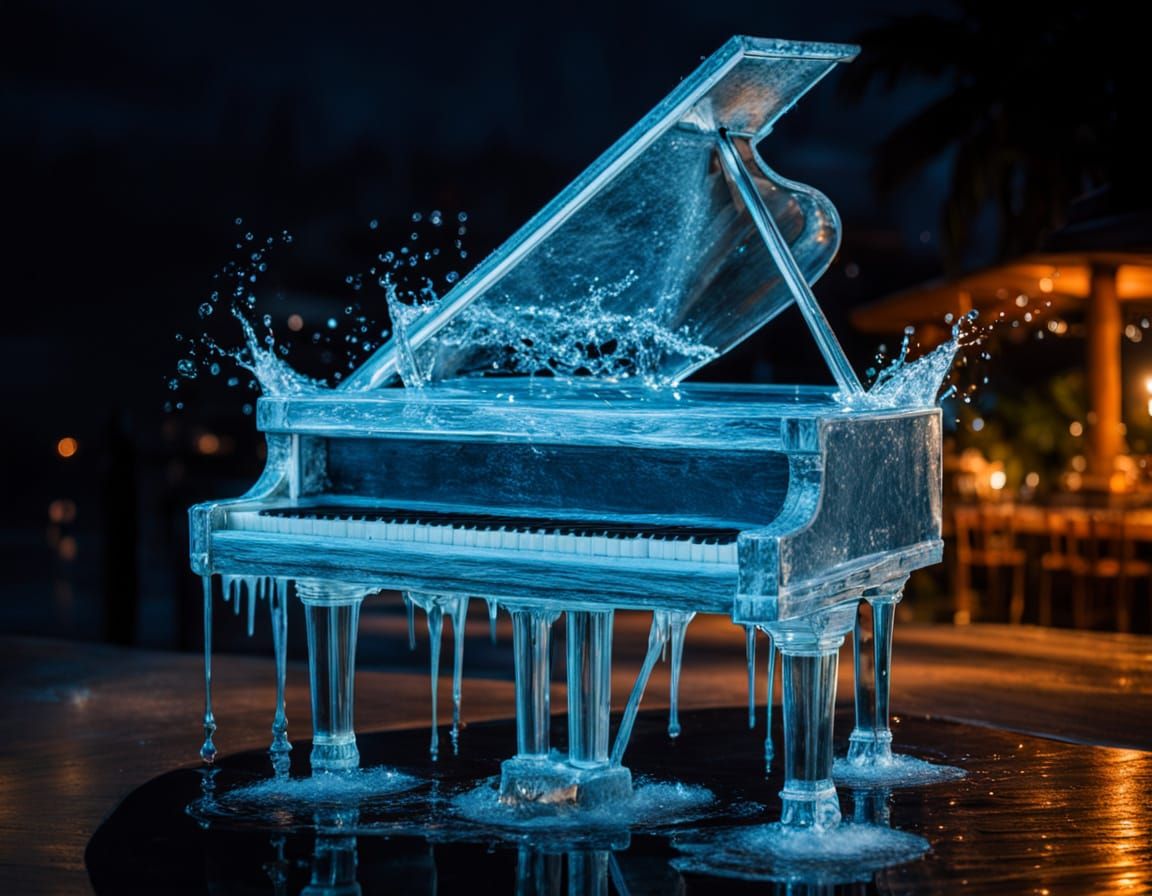 Water Piano on Tropical Beach at Night