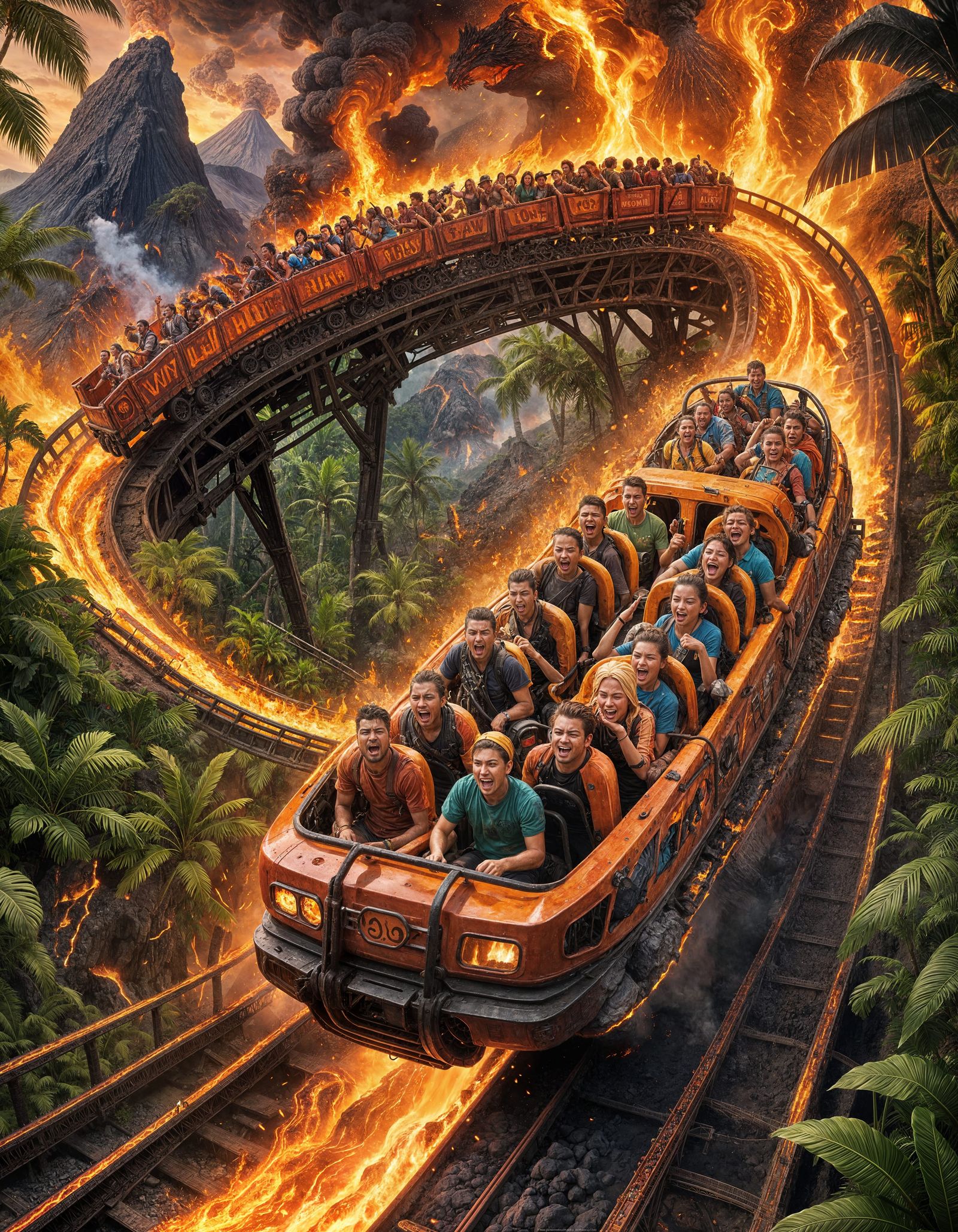 Roller Coaster Ride Through Erupting Volcano