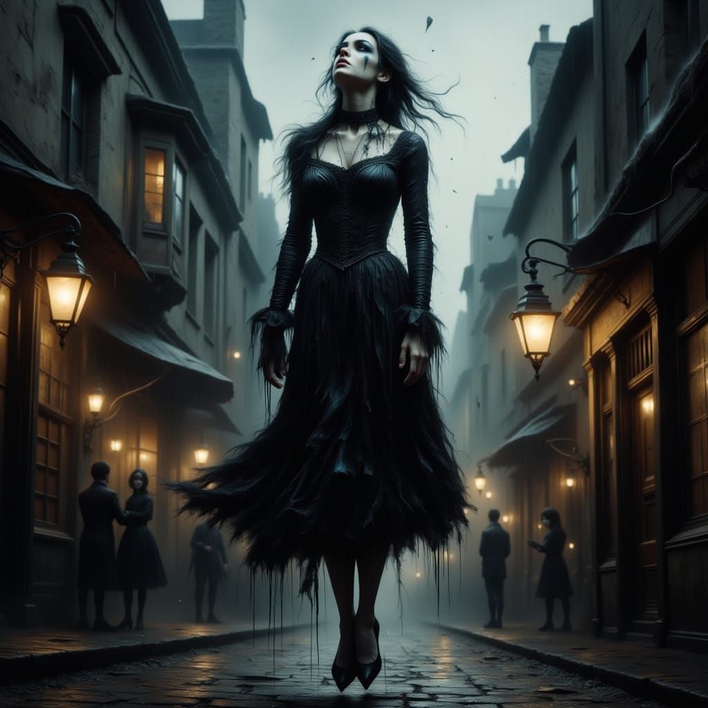 A Haunting, Victorian-Inspired Woman in Mid-Air, Surrounded ...