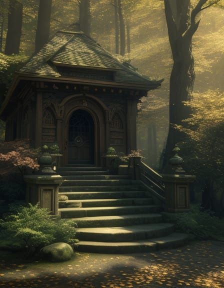 Ethereal Forest Sanctuary with Magical Doorway