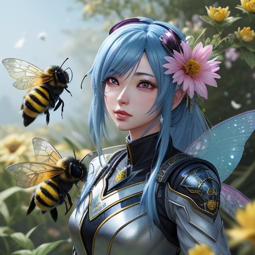 Anime Fairy with Bumble Bees in 3D