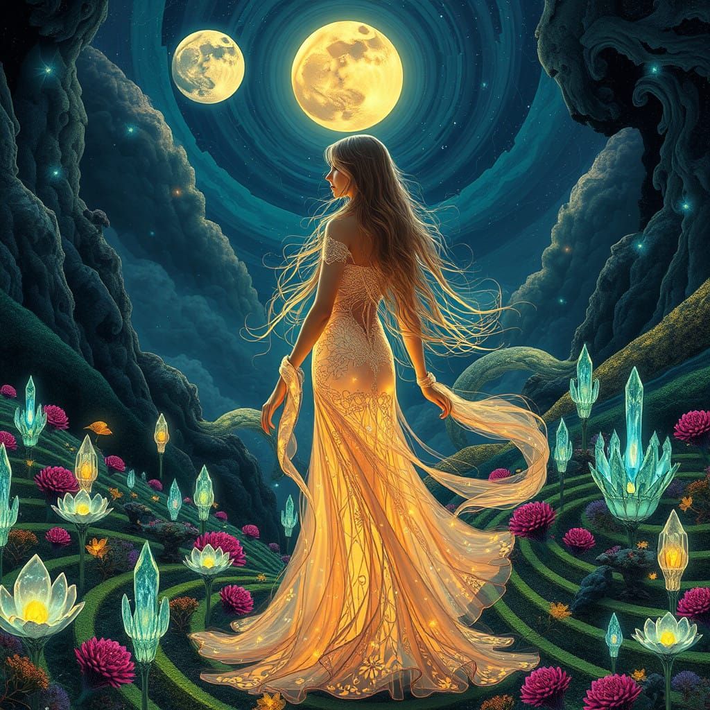 Celestial Harvest in Whimsical Art Nouveau Style