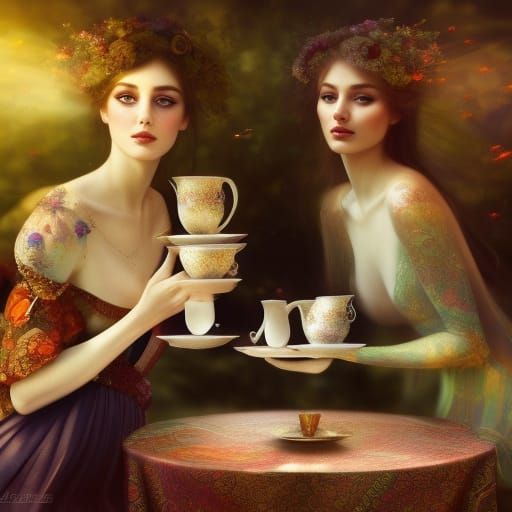Gypsy Tea Party in Hyperdetailed Fantasy Art