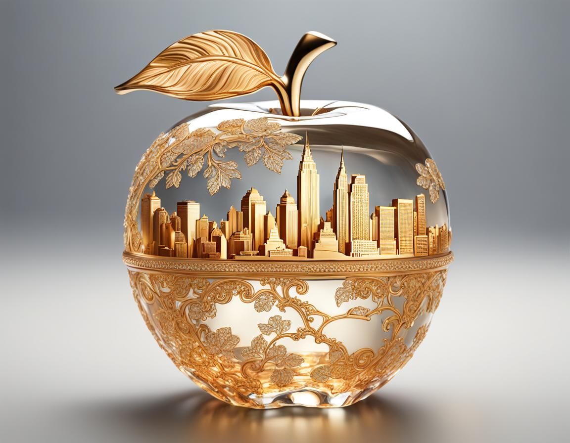 Golden Crystal Apple with NYC Skyline