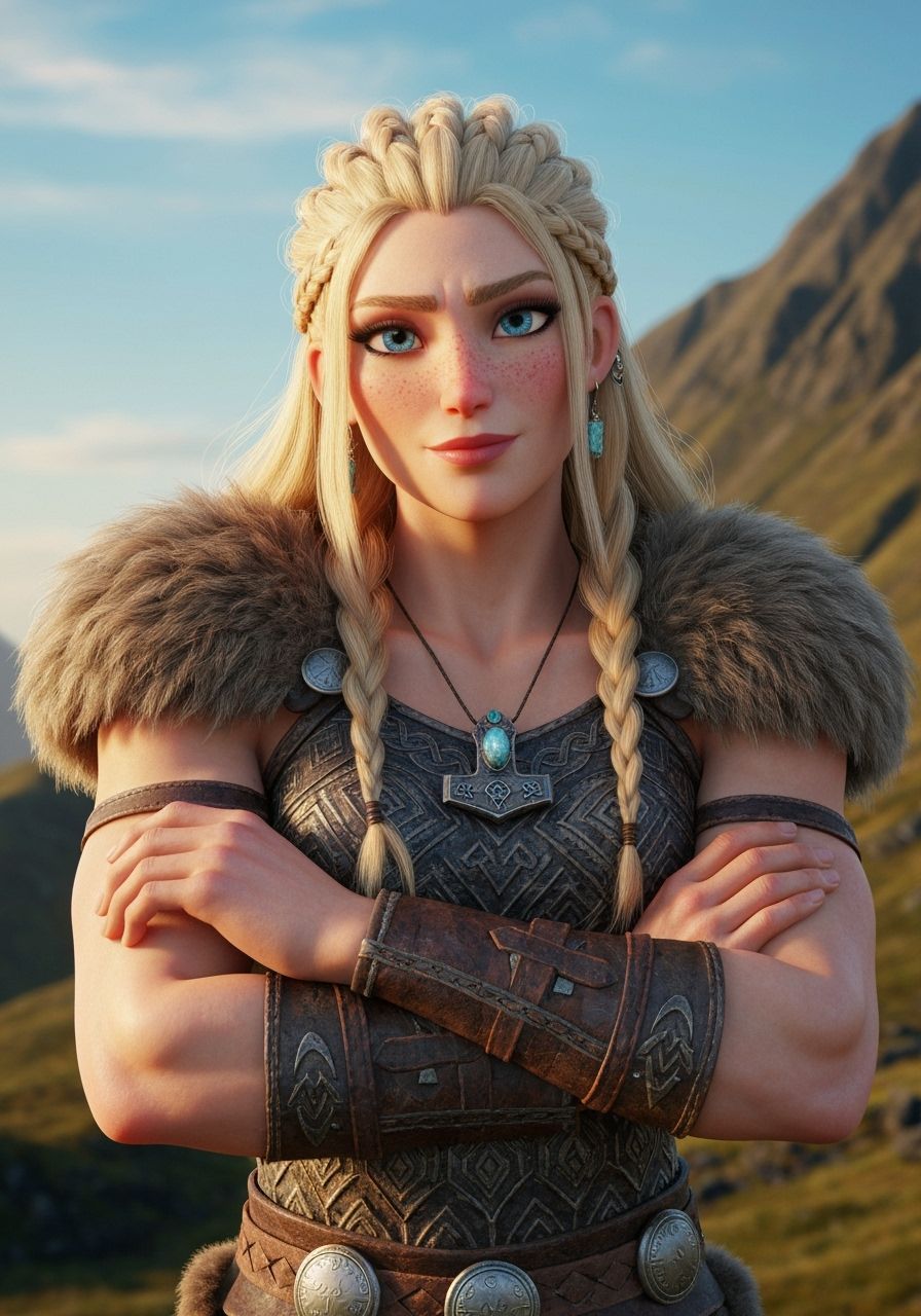 Valkyrie Warrior Portrait in CGI Anime Fusion Style