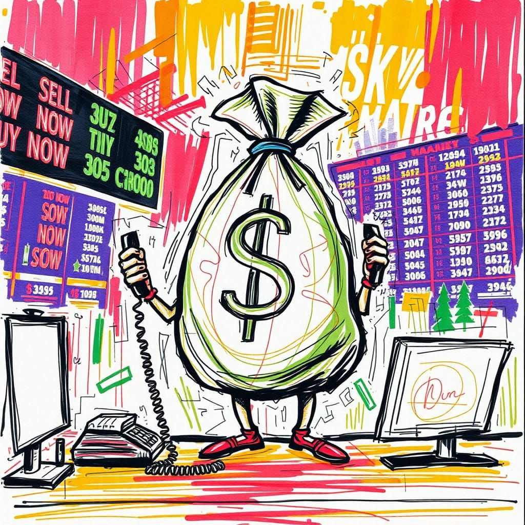 Humorous Money Bag Stock Market Scratch Art