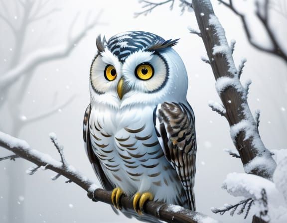 Glass Cartoon Owl in Winter Wonderland