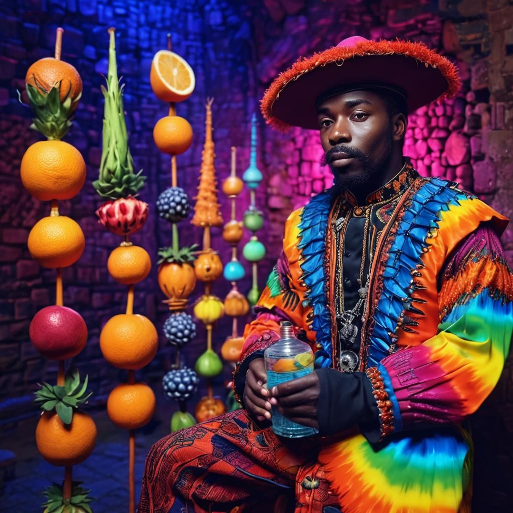 Psychedelic Yeoman Warder Portrait in Retro 60s Style