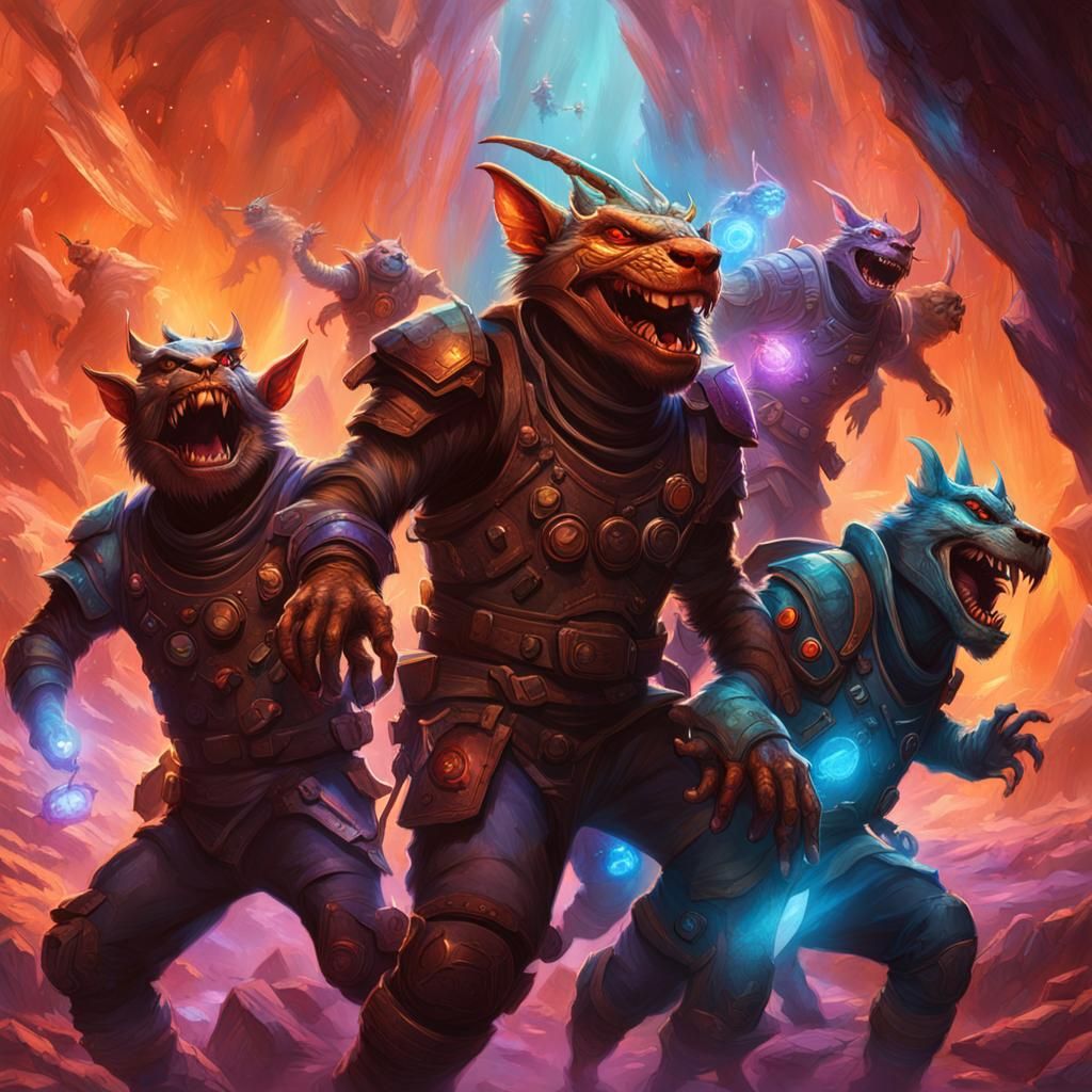 Kobolds Capture Space Pilot in Dark Fantasy Cave