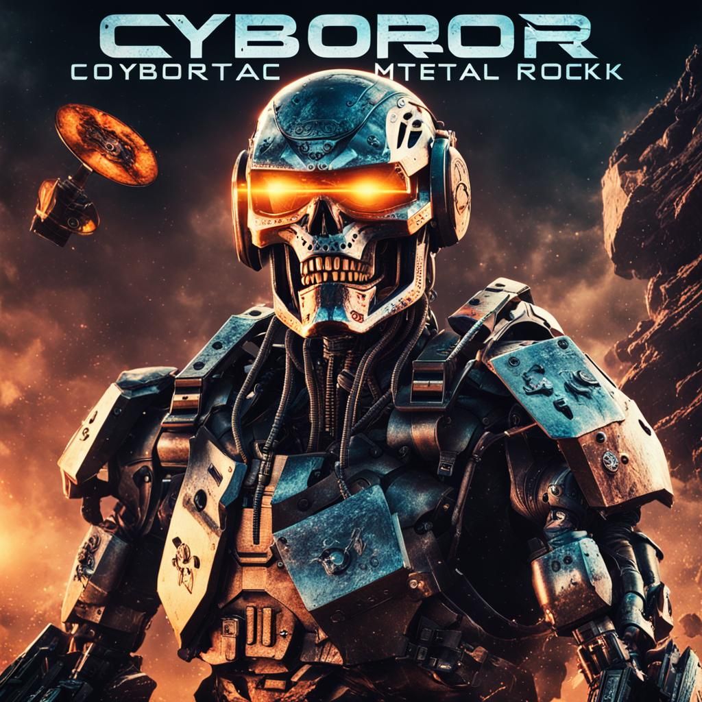Epic Cyborg Metal-Rock Album Cover