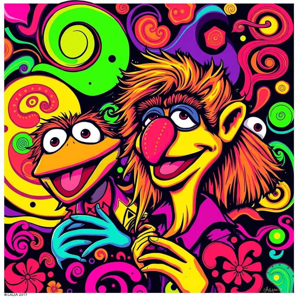Psychedelic Muppets in Dayglo Color on Velvet