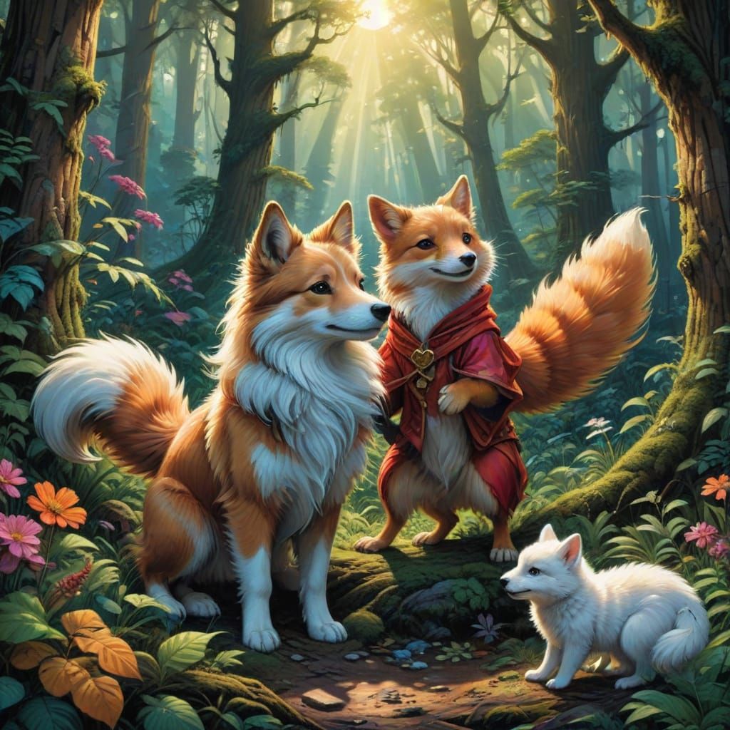 Joyful Forest Playtime in Whimsical Comic Book Style