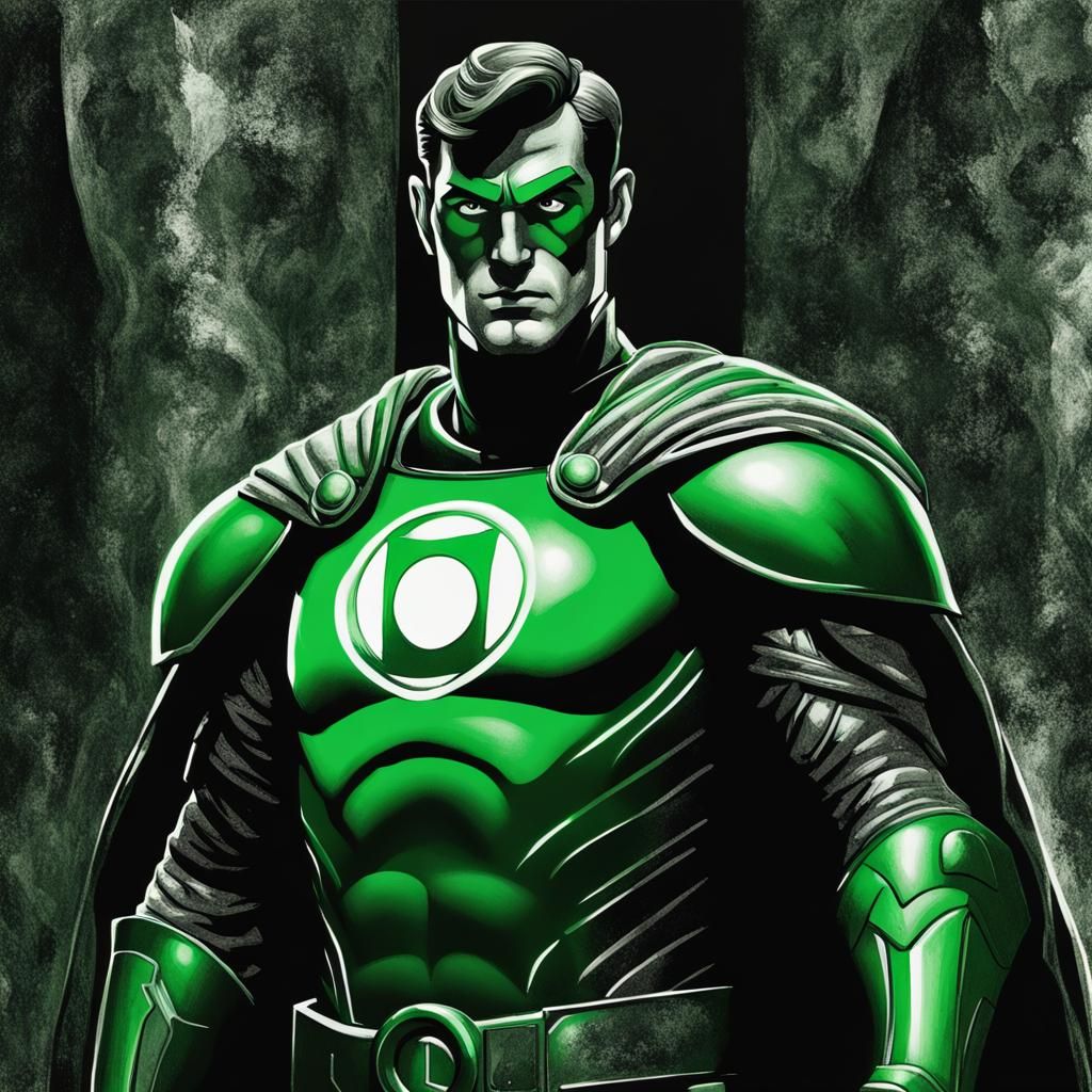 Green Lantern in Medieval Armor, Film Noir Illustration