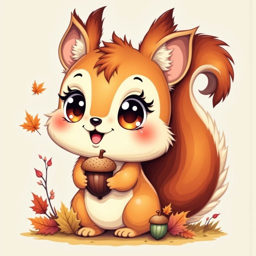 A delightful chibi-style squirrel character rendered in charming pixel art brings together the best of anime aesthetics ...