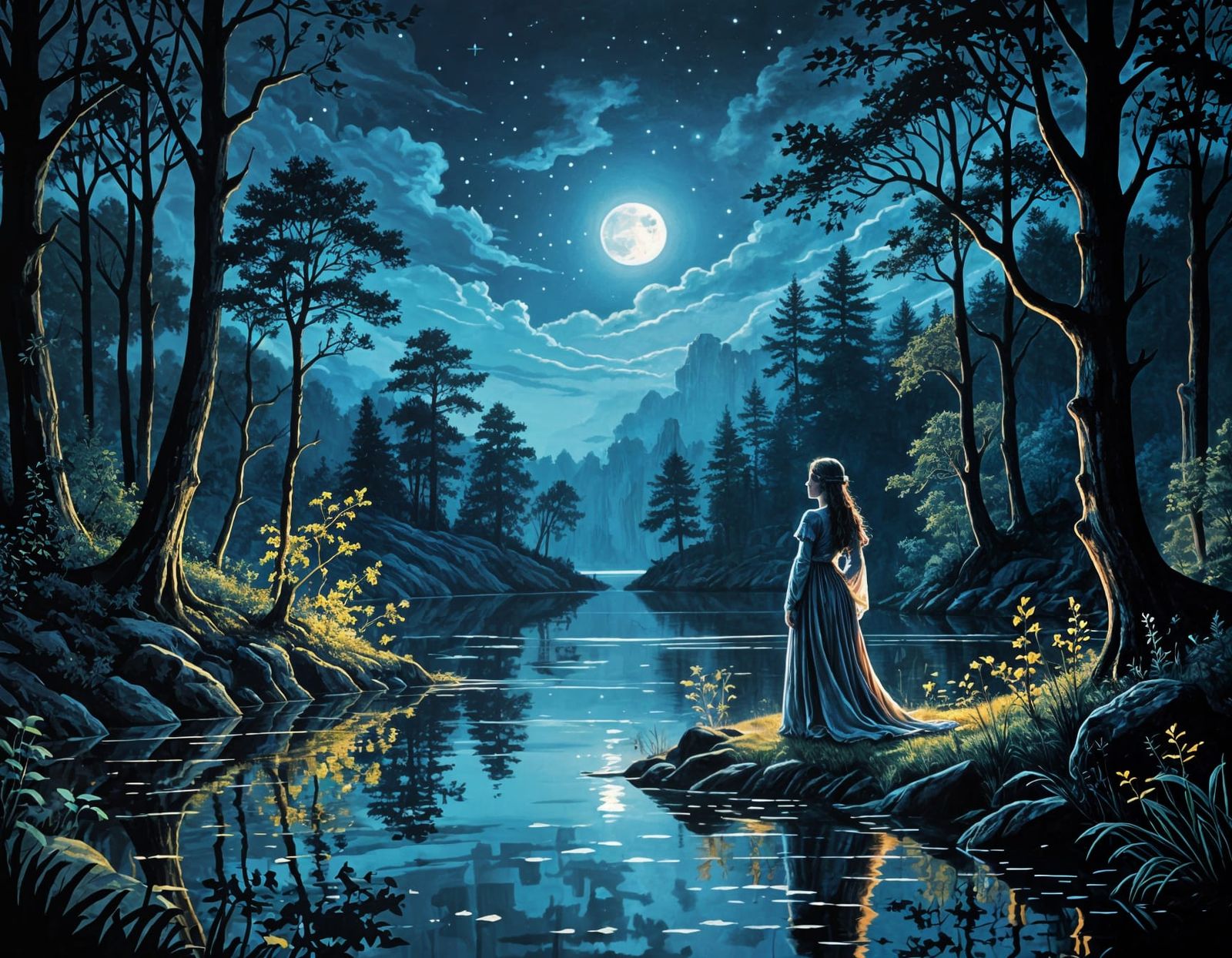 Medieval Princess in Moonlit Forest