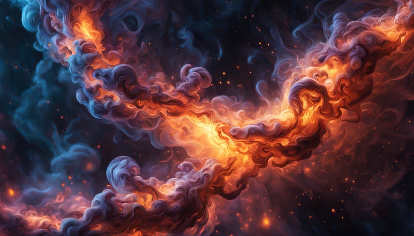 Galactic Smoke Swirls in Vibrant Oil Painting