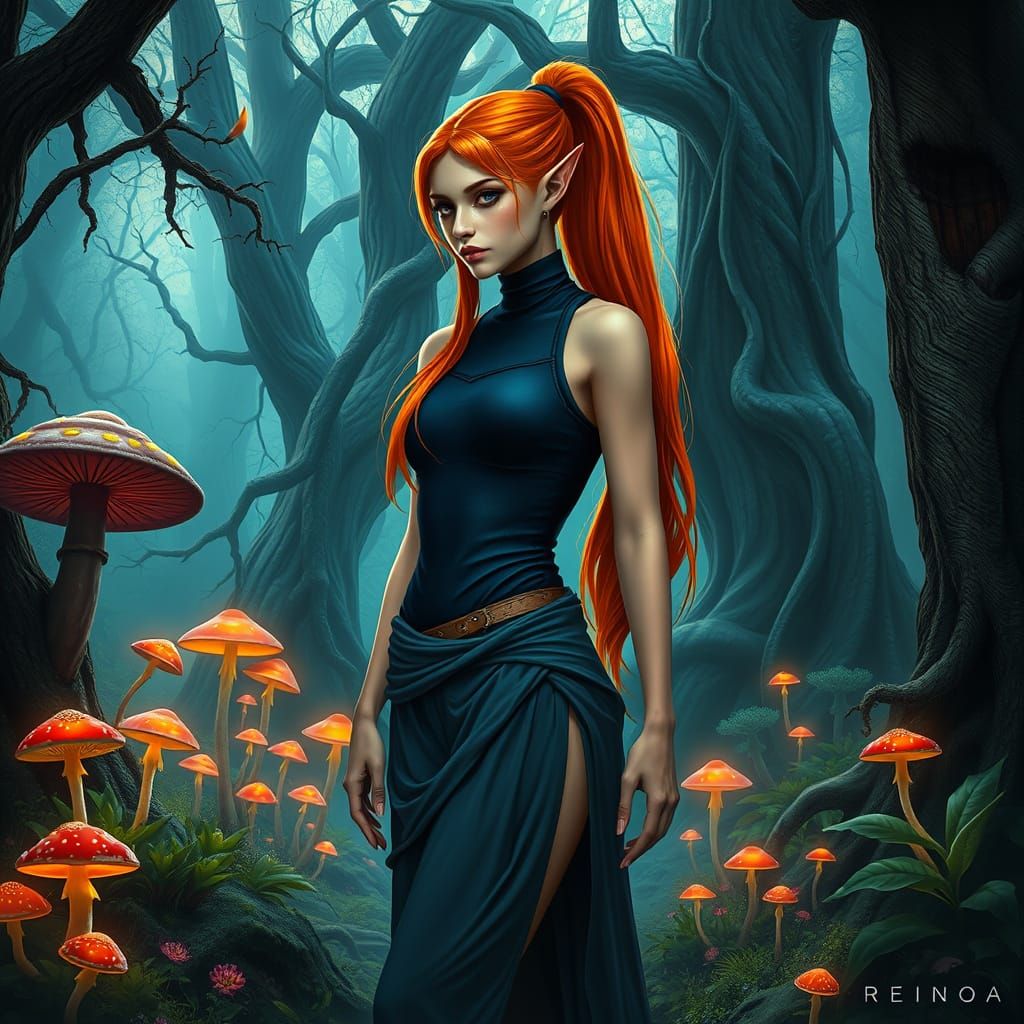 Elegant Female Elf Druid in Lush Forest, Inspired by Fantasy...