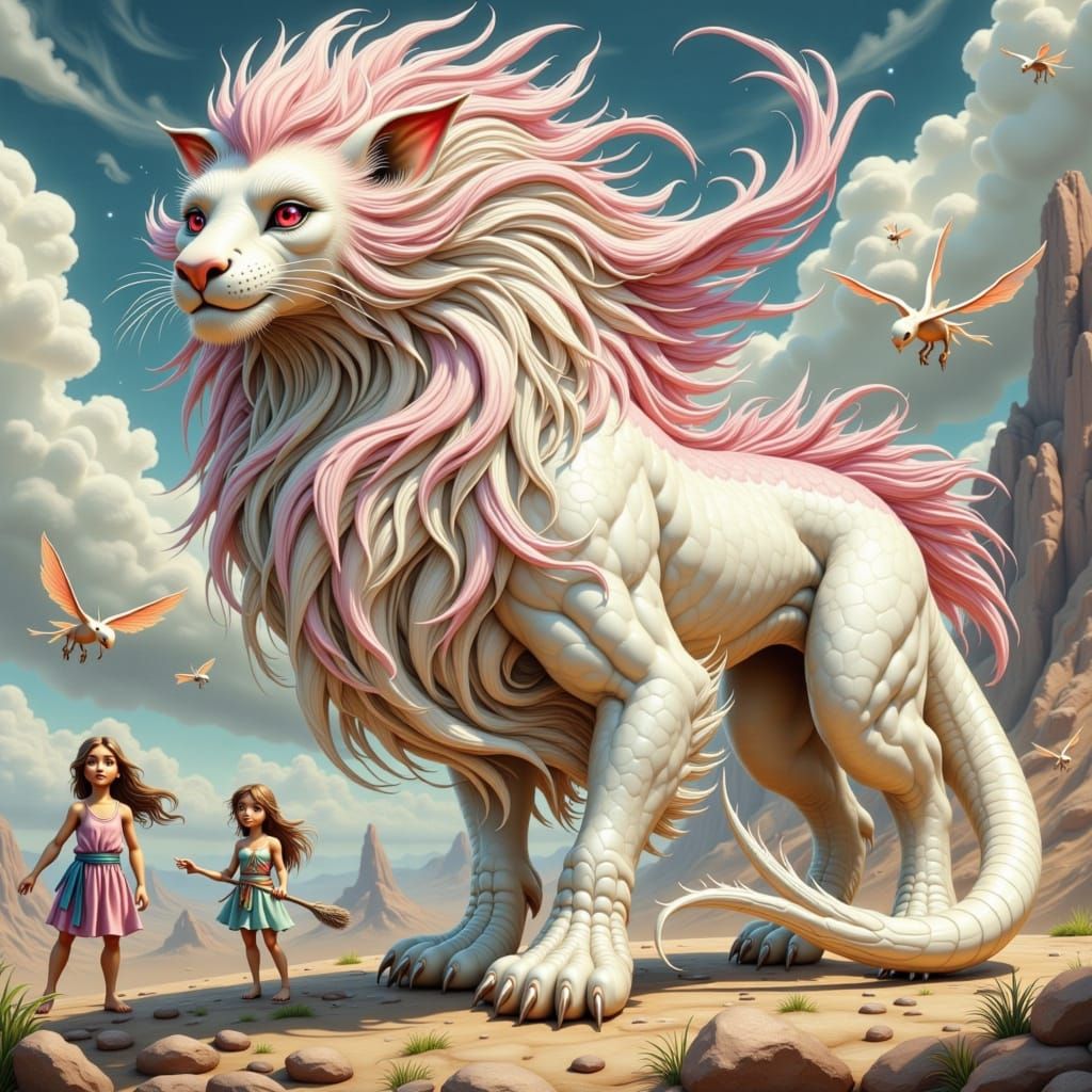 Majestic Lion-Dragon Hybrid with Bohemian Whimsy