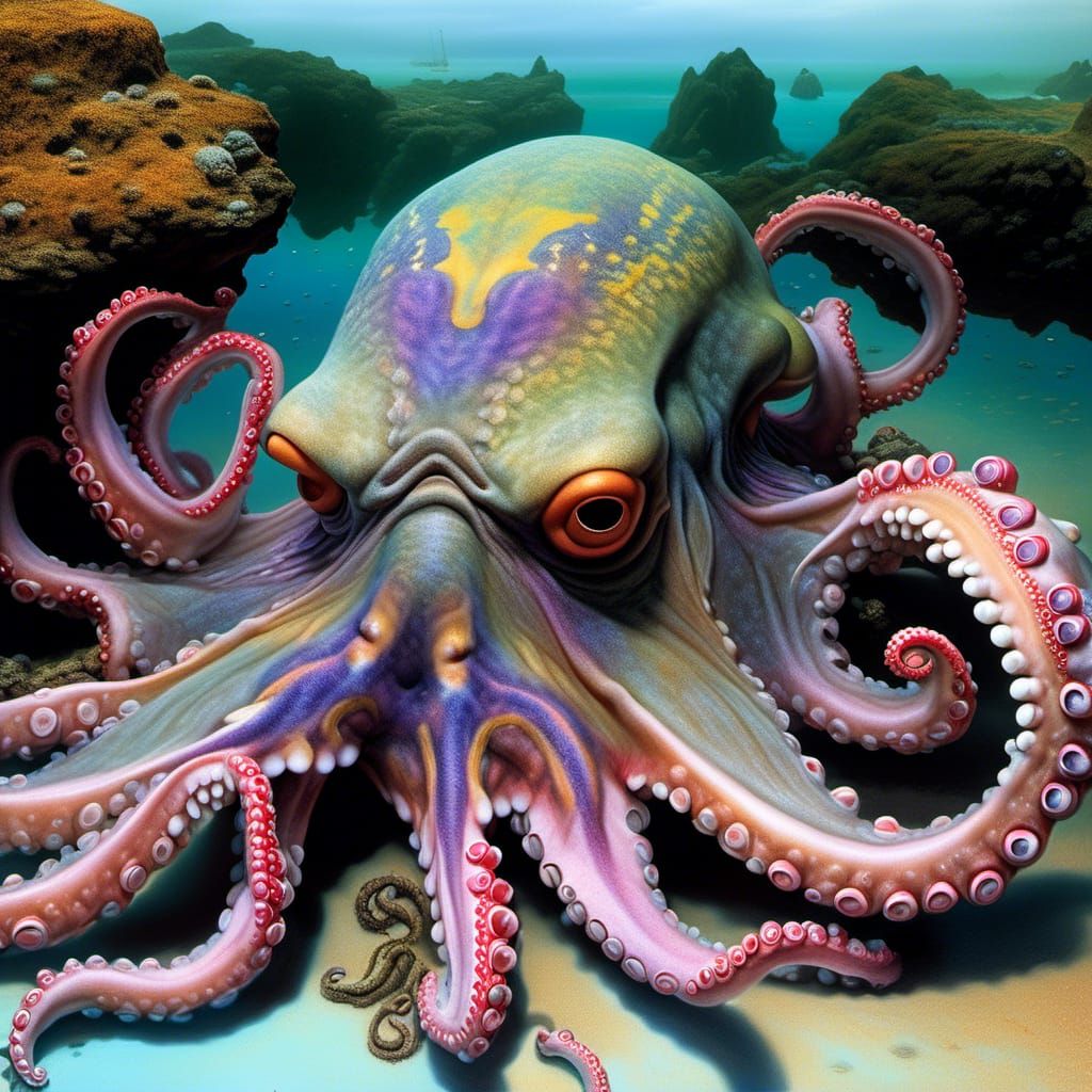 Colorful Octopus and Alien Fish: Hyperreal Magical Realism