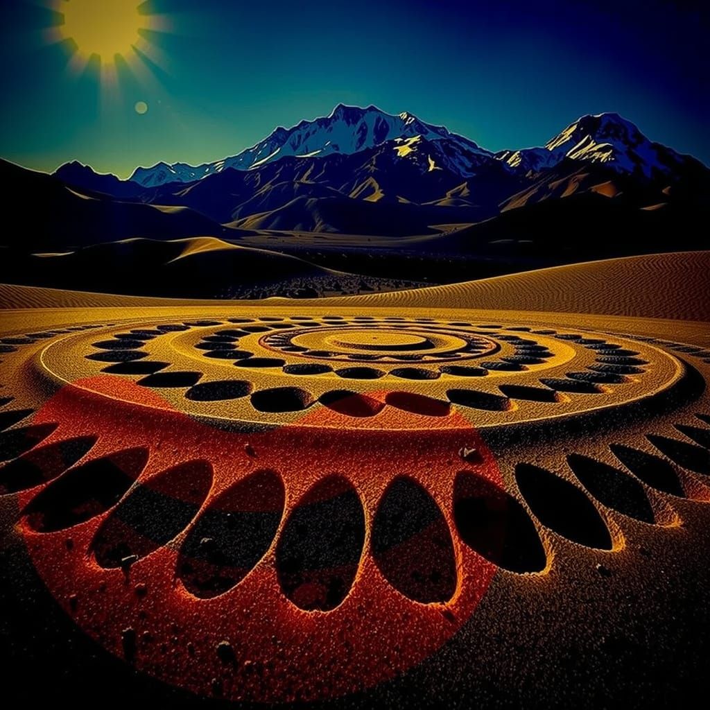 Golden Sand Spiral in Desert Sunset