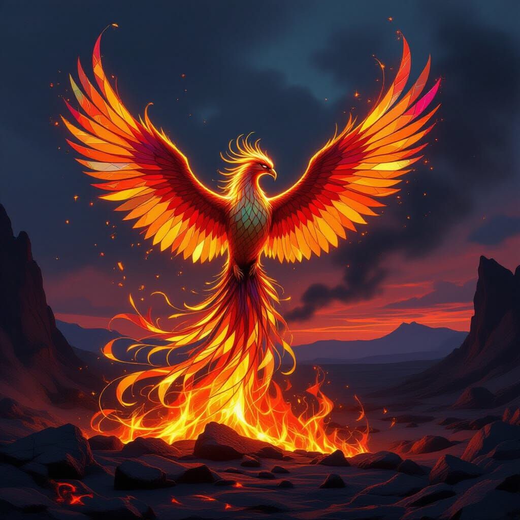 Majestic Phoenix Rises From Ashes In Epic Fantasy Style