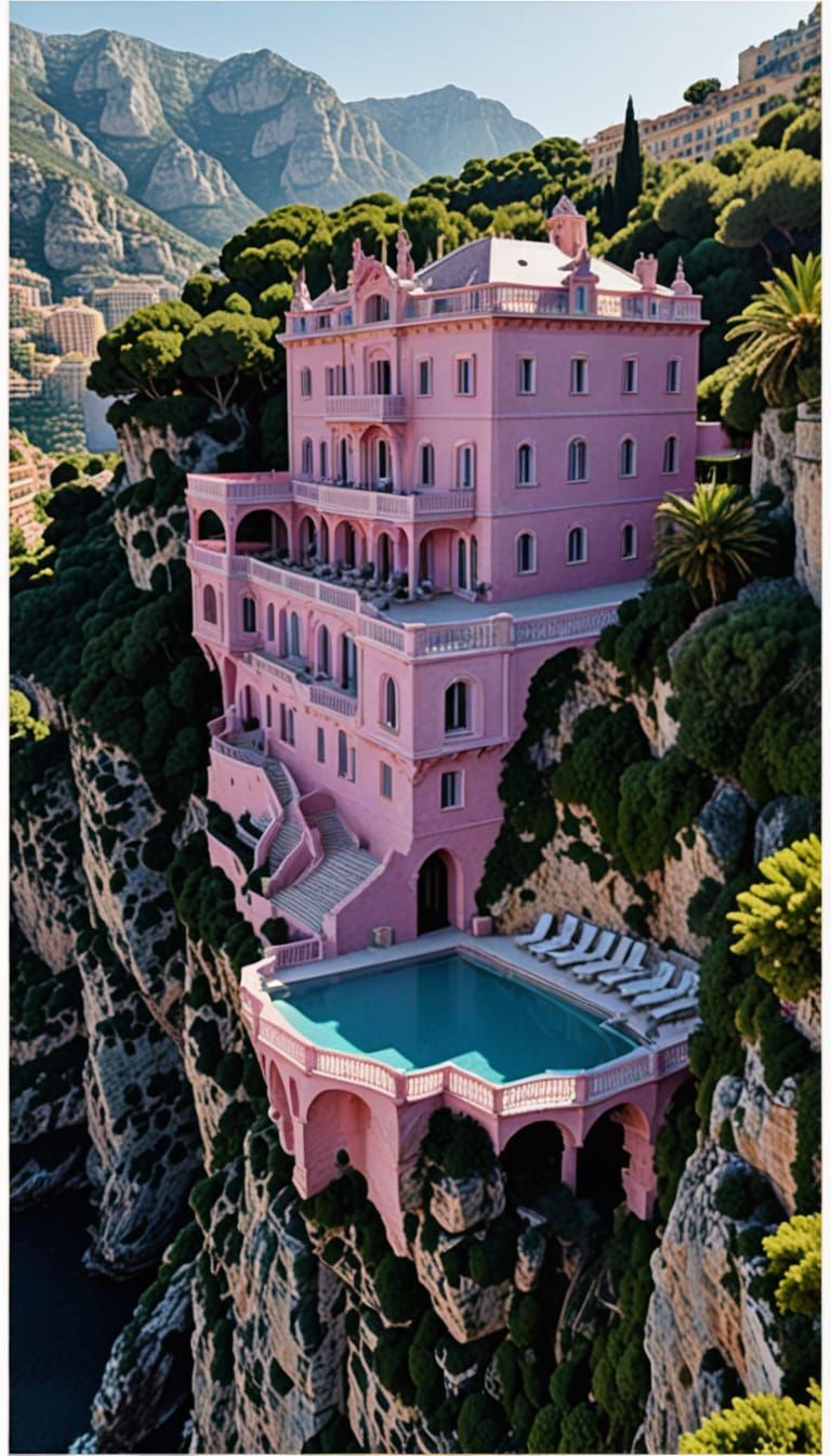 Raspberry Pink Chateau on Monaco Cliffside