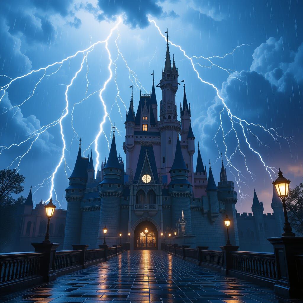 Haunted Castle During Thunderstorm