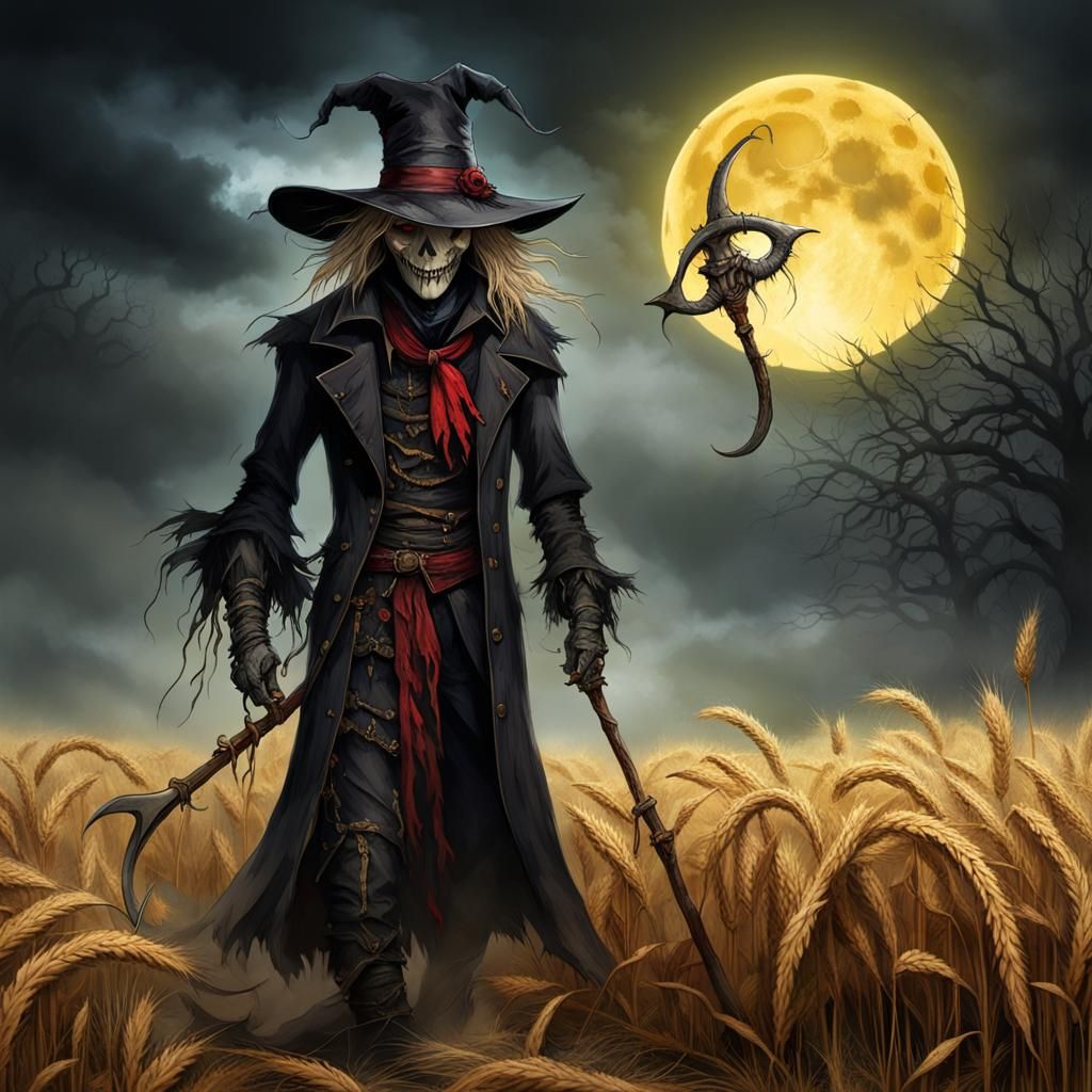 Ethereal Scarecrow in Golden Wheat Field