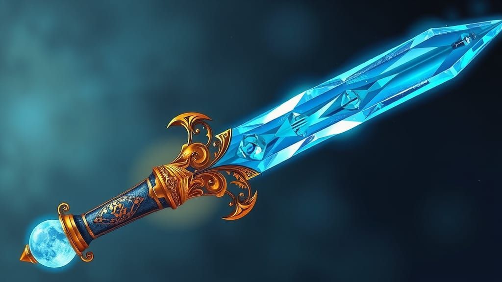 Sapphire Crystal Dagger in Golden Brass Handle with Lunar Po...