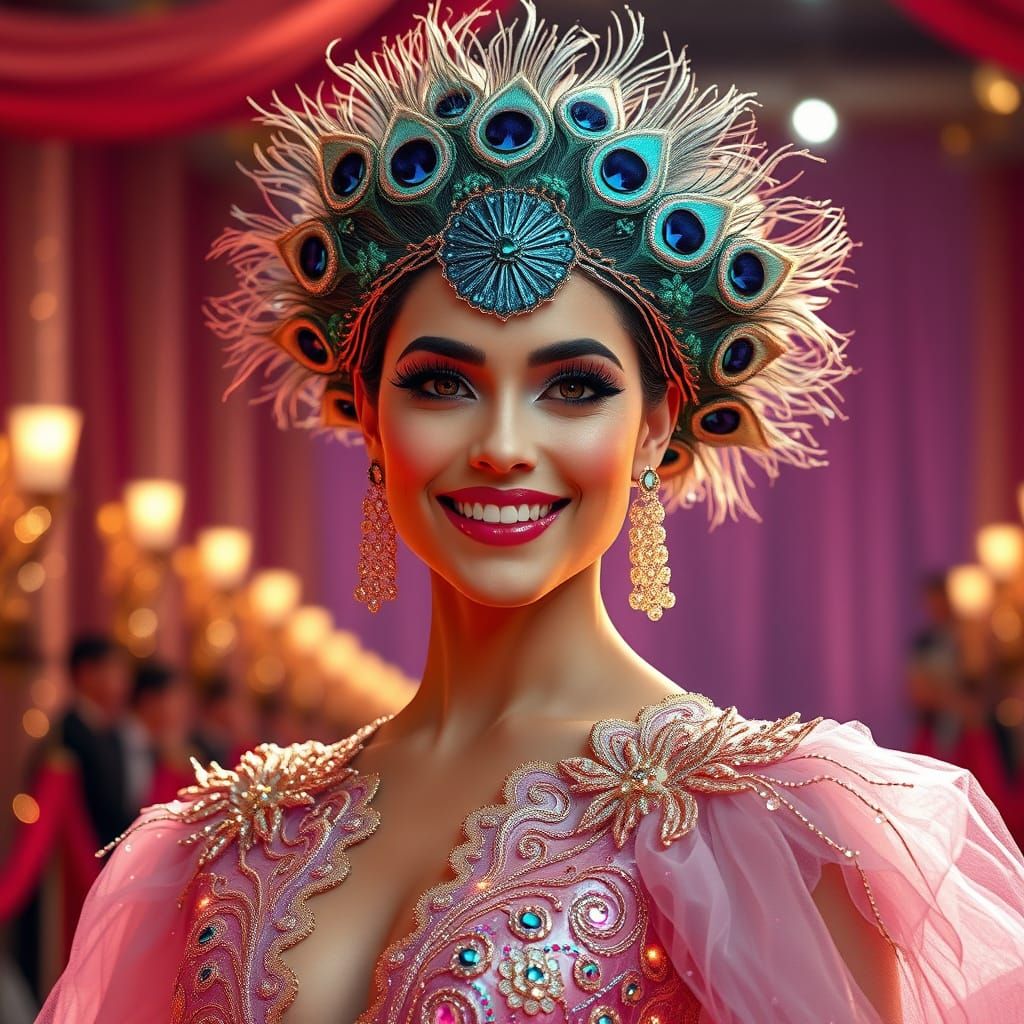 Stunning Peacock-Inspired Beauty Walks the Red Carpet