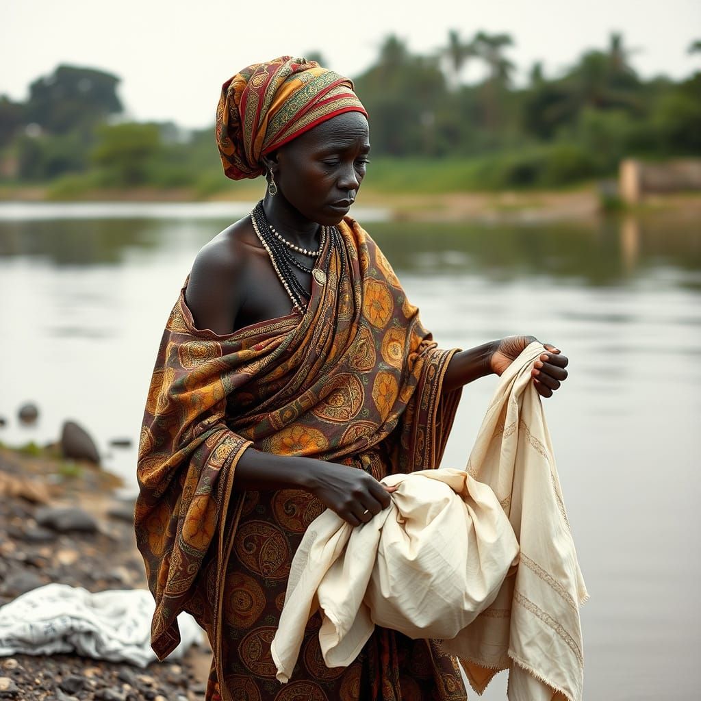 Nigerian Woman Washing Clothes, Hyperrealistic Style