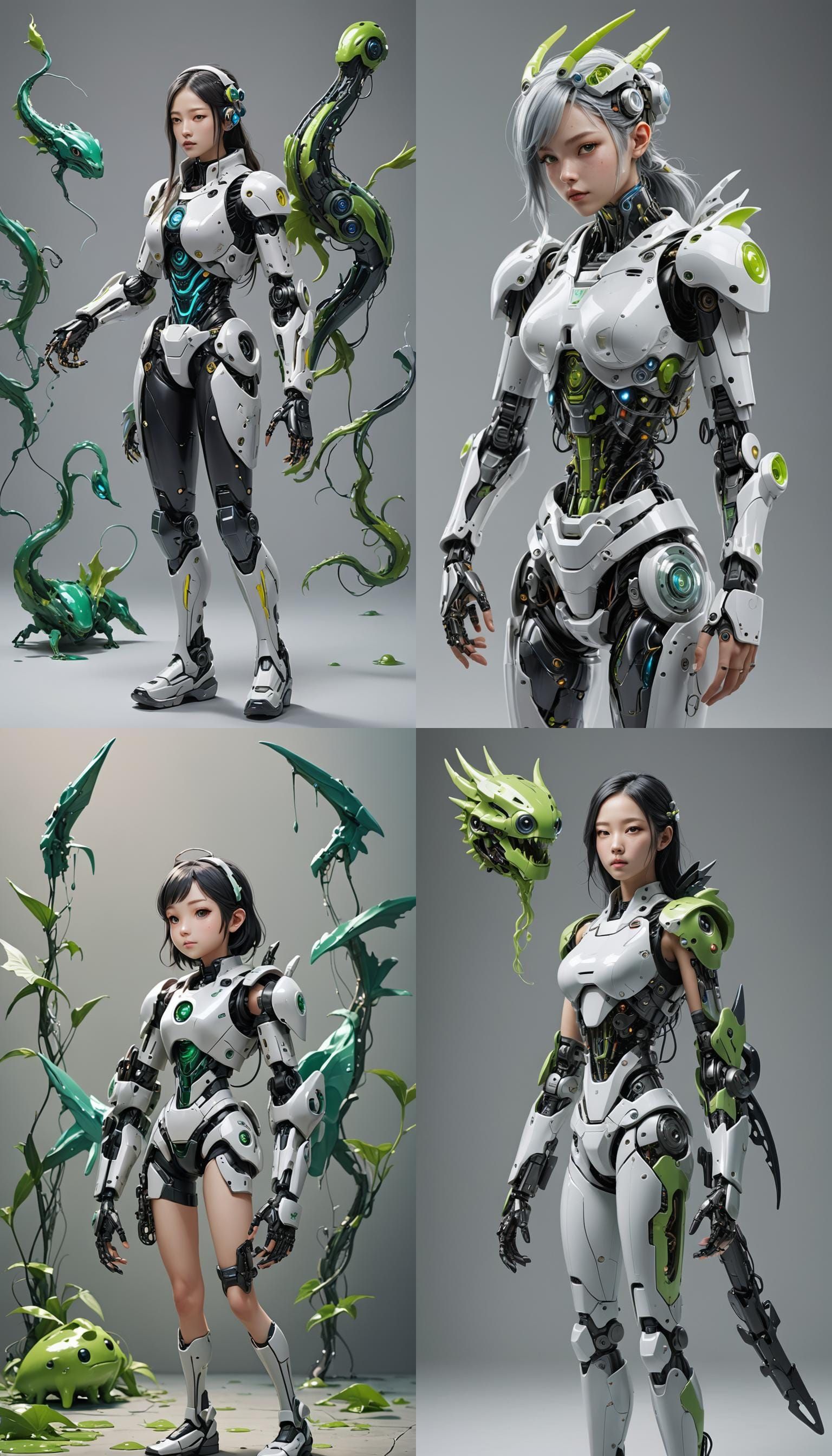 Cyberpunk Chimera Girl with Dragon Wings, Digital Art