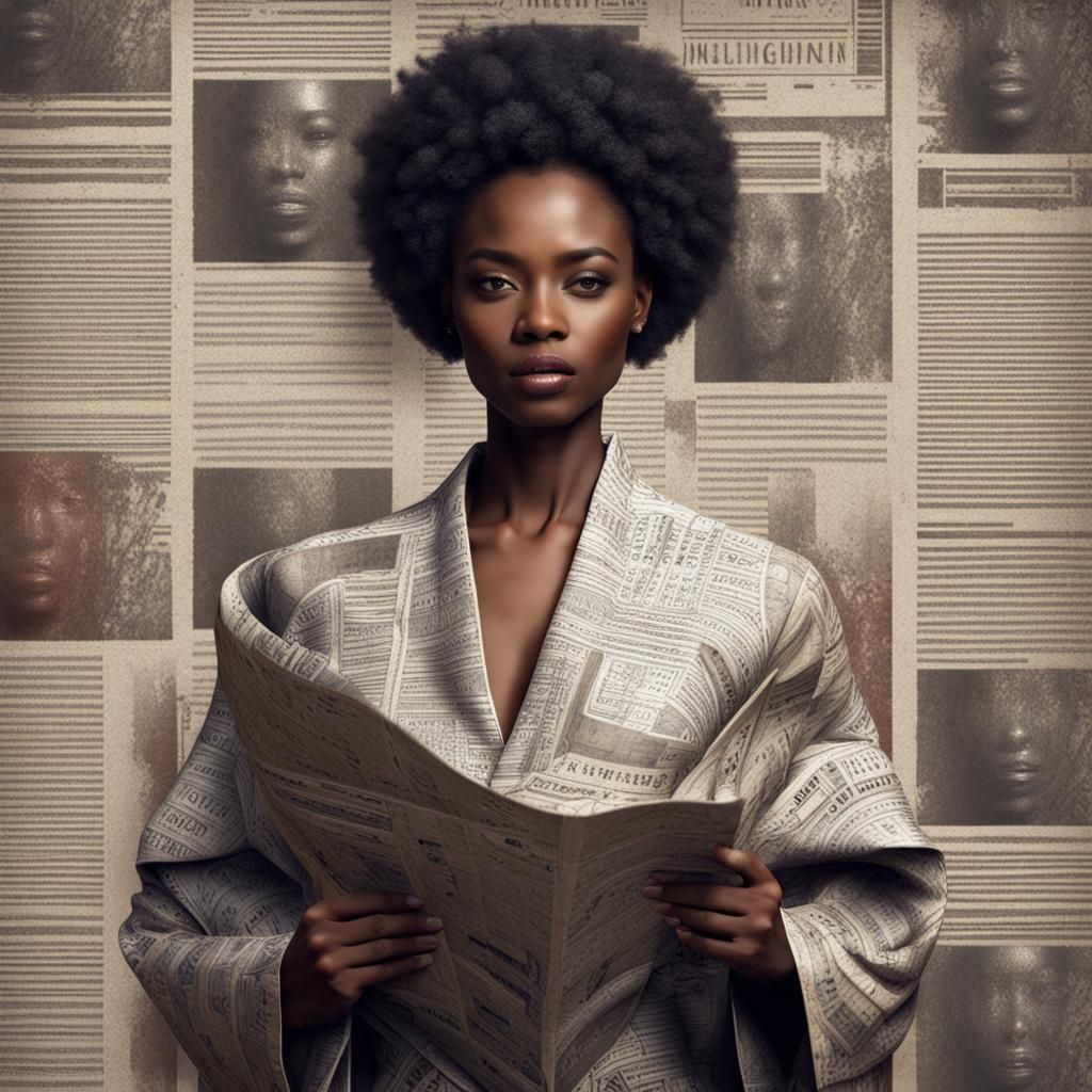 African Woman in Newspaper Fashion, Digital Art