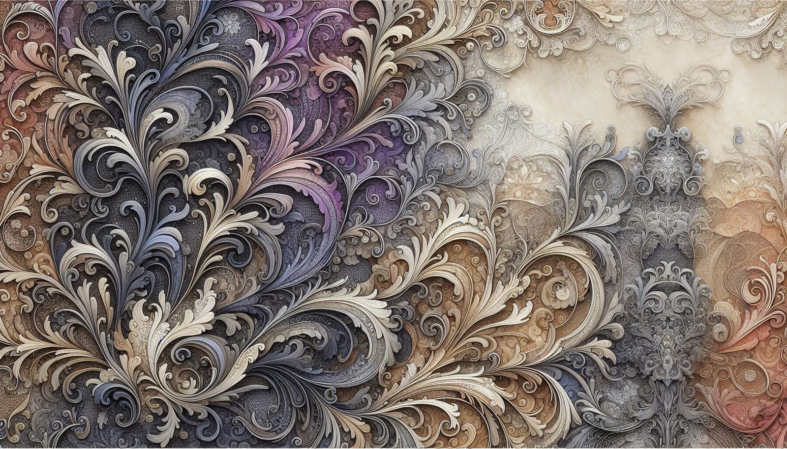 Intricate Filigree Digital Paper with Silver Accents