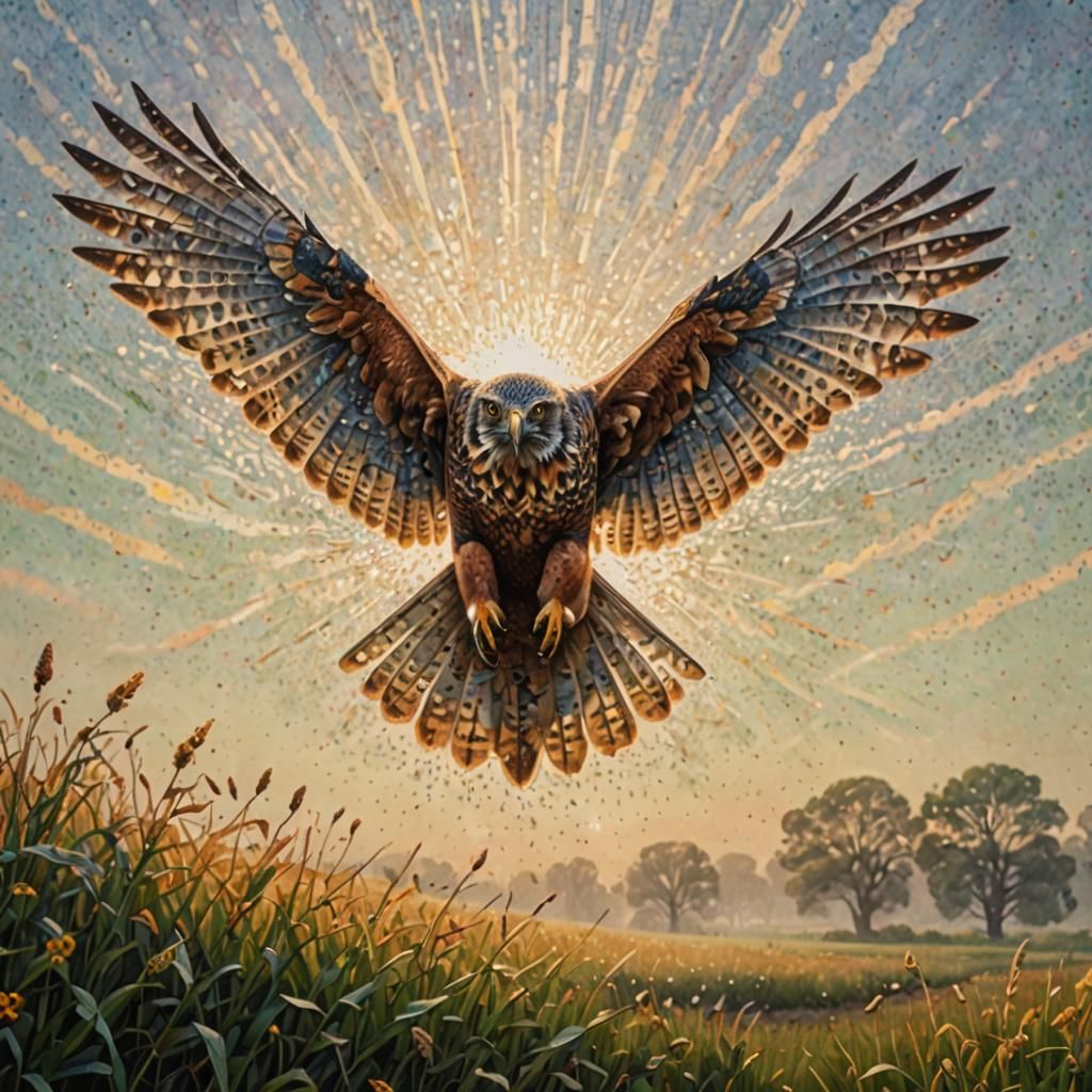 Bird of Prey in Flight: A Pointillist Vision