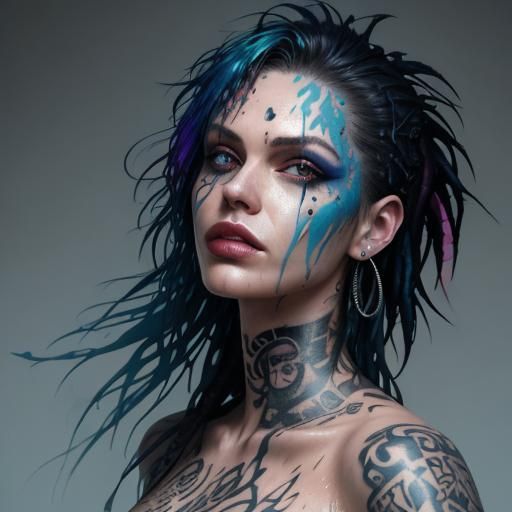 Hyperrealistic Punk Girl Portrait with Tattoo